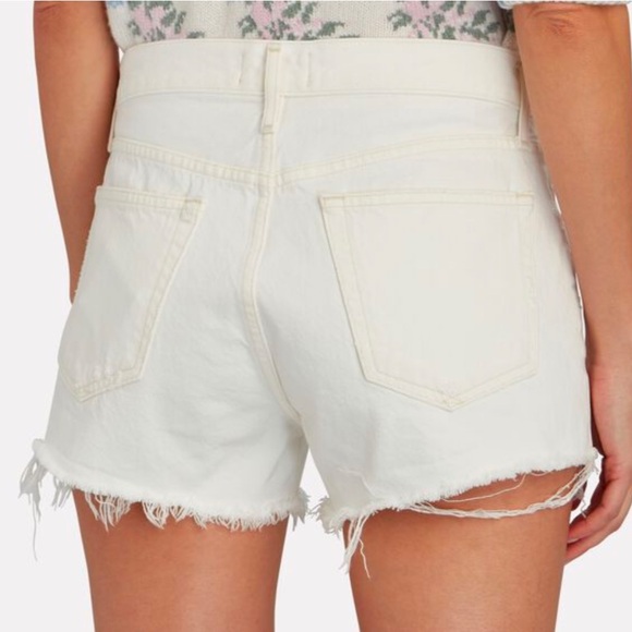 AGOLDE white PARKER high rise waisted frayed edge jean shorts - Picture 8 of 10